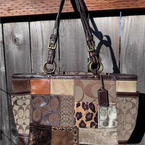 Vintage Brown and Tan Patchwork Coach Bag